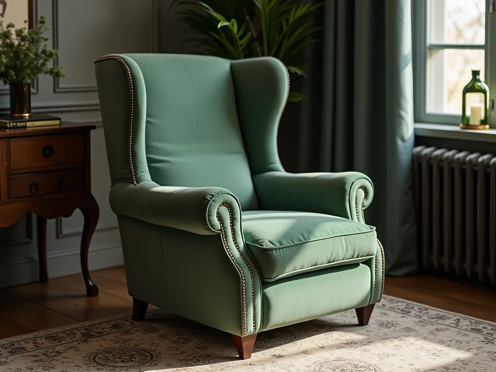 Luxury velvet armchair in sage green